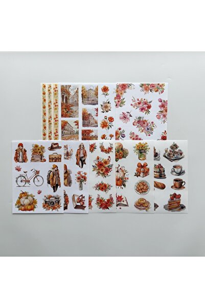 Onwize Autumn Aesthetic Sticker Set 10 Sayfa – Vintage Sonbahar Kiss Cut Scra...