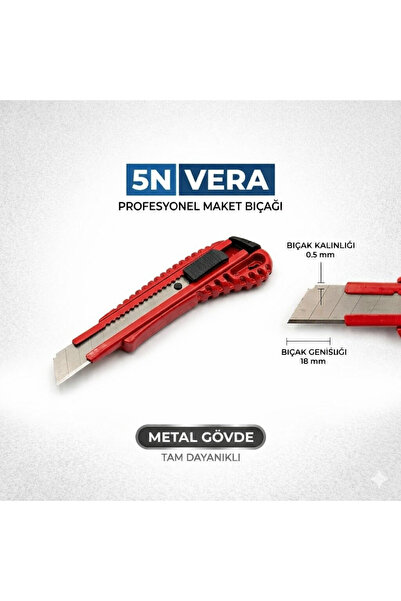 Universal Metal Gövde Maket Bıçağı 18 mm - Kırmızı Renk - 0.5 mm Keskin Bıçak...