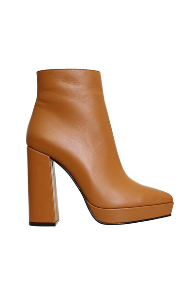 Platin Taba Leather Platform High Heeled Women's Boots