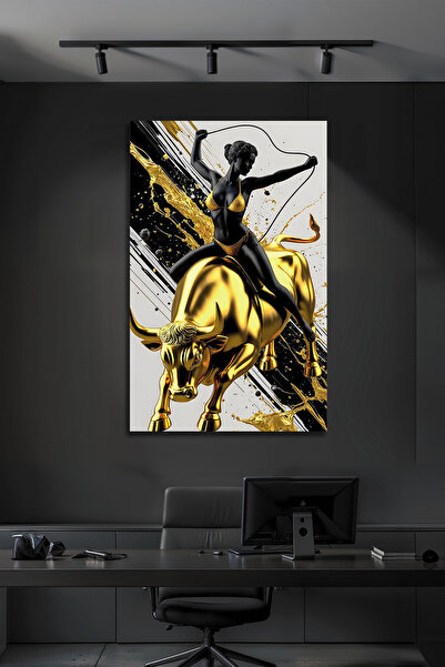 B&G DESIGN Pictură decorativă de lux din sticlă, cu tematică Taurul de Aur și...
