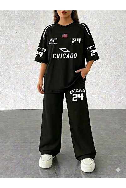MYDARKSTYLE Unisex Chicago 24 Printed T-Shirt and Baggy Cut Summer Tracksuit Set