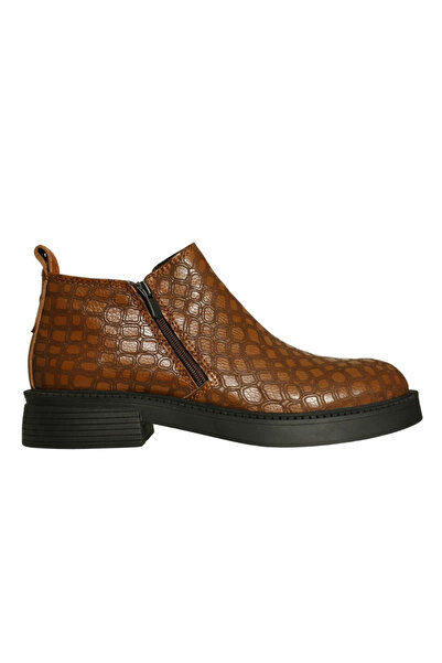 Platin Tan Print Leather Zippered Women's Daily Boots
