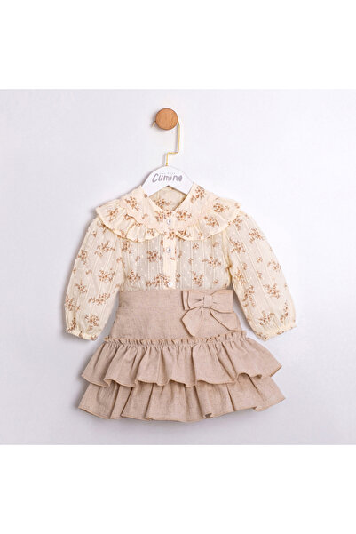 Cumino Çi̇çek D Patterned Shorts and Skirt Baby Girl Two-Piece Set