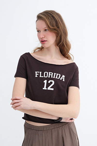 Addax Μπλουζάκι Kayık Yaka με τύπωμα P1812