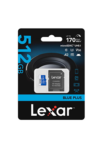 Lexar Blue Plus MicroSDXC 170MB/S 512 GB Hafıza Kartı 4K UHD