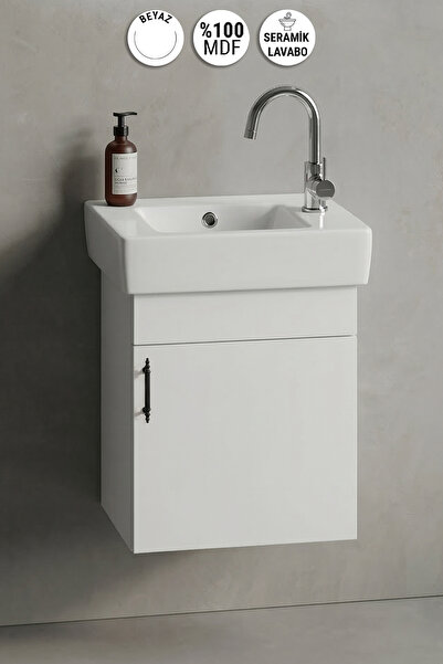 ÖZCEDEN Lale 50X25 cm Beyaz MDF Seramik Lavabolu Asma Banyo Alt Dolabı