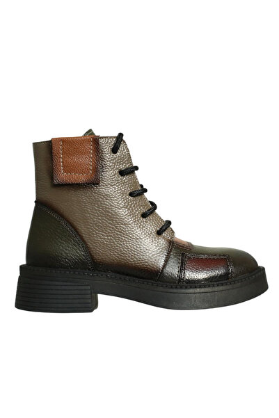 Platin Green Leather Combination Women's Boots