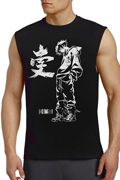 ROCKANDROLL Mânecă neagră decupată, stil anime cool |   Tricou fără mâneci pe...