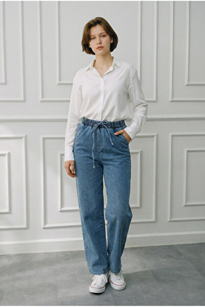 NERATHIS Women's Jeans with Elastic Waist Denim Trousers-Blue