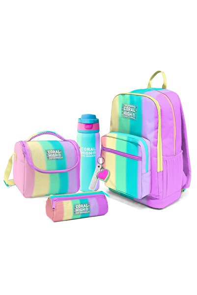 Coral High Pastel Renkli Çizgili Desenli 4’lü Okul Çanta Seti