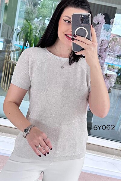 İnce Topuk Glittery Brioche Knit Knitted Knitwear Blouse 6Y062