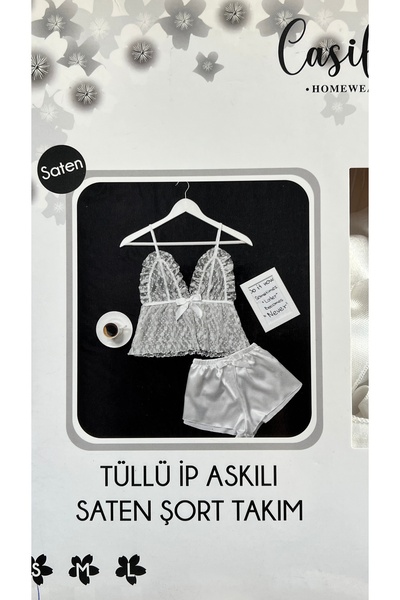 CASİLLİ Tüllü ip askılı saten şort takım