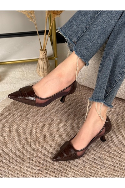 Eysha Icon pentru femei, maro amar, cu vârf ascuțit, toc scurt transparent de...