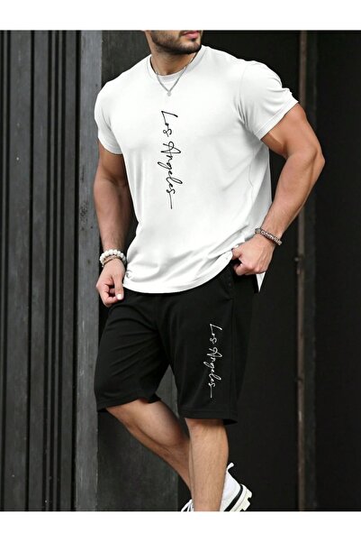 puolikuu Men's Oversized Tracksuit with Shorts - Losaşağı Printed T-Shirt - S...