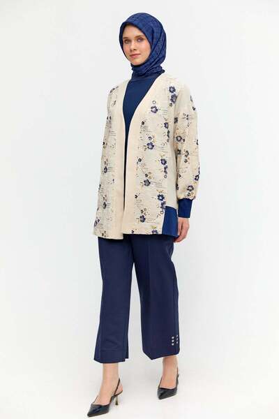 Setrms Nakışlı Keten Görünümlü Hırka