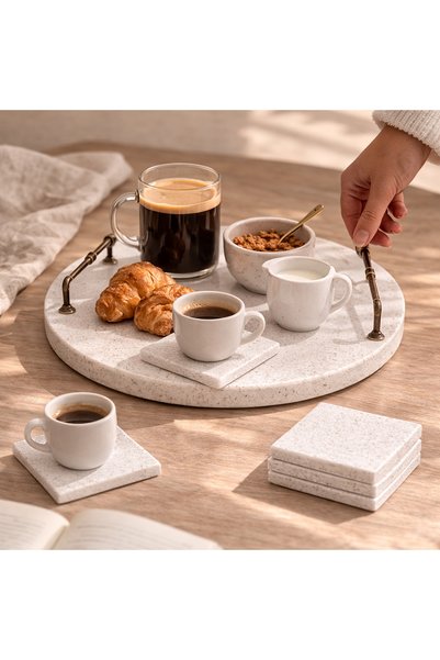 SIRÉ Studio Marble Coasters Set of 4 – White Minimal Natural Stone Coasters