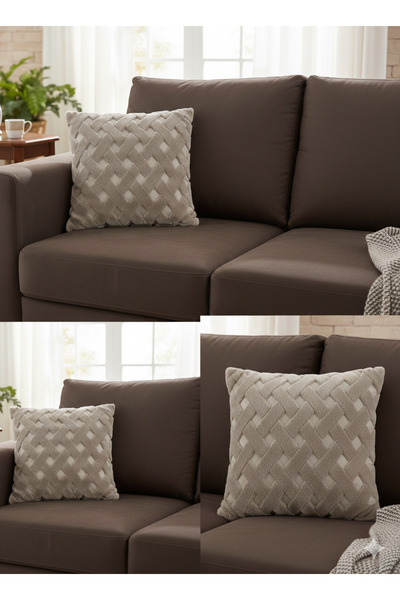 FUGO CONCEPT 45x45 cm | Bej Wellsoft Yumuşak Kırlent Kılıfı | Kabartmalı Punc...