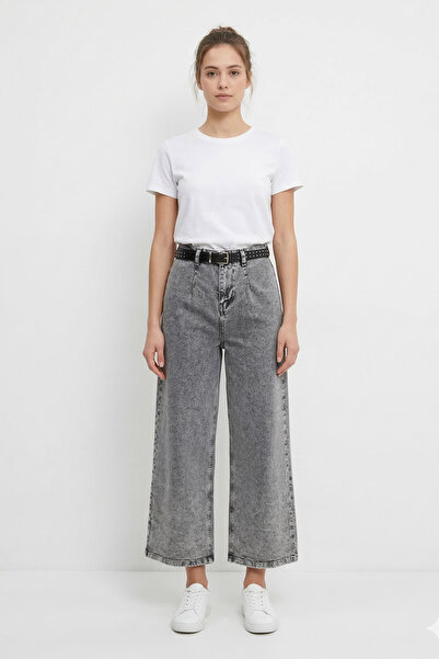 Twister Jeans BP 9471-01 Grey Yüksek Bel Likralı Kısa Paça Bol Kadın Kot Pant...