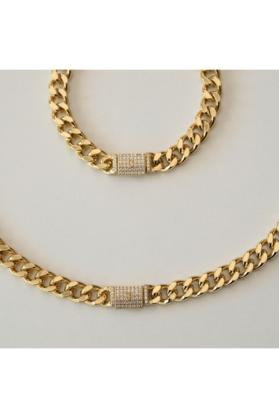 Ferlin Jewelry Gurmet İnce Zincir Set 14K Çift Kaplama