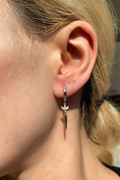Spossy Silver Jewelry 925 Ayar Gümüş, Silver, Yonca Minimal Sallantılı Küpe