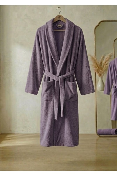 Durul Unisex Bukle Fabric Shawl Single Bathrobe - Purple