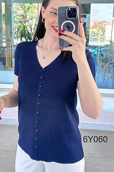 İnce Topuk Buttoned Short Sleeve Glittery Cardigan 6Y060