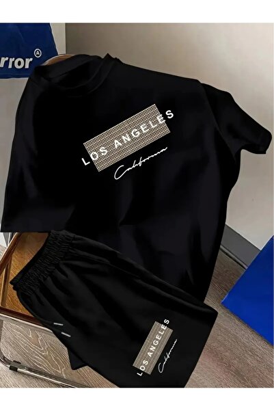 puolikuu Men's Oversized Tracksuit with Shorts - Losang Printed T-Shirt - Shorts