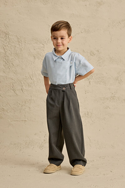 Fahhar Kids Pantaloni cu talie încrucișată cu pliuri gri