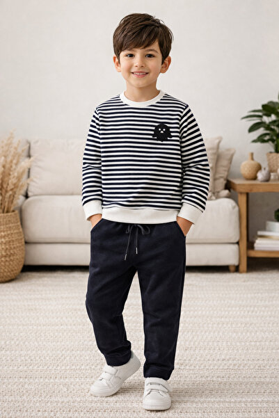 Uğur bebe Negru Ecru cu dungi supradimensionat Pulover tricotat elastic slim ...