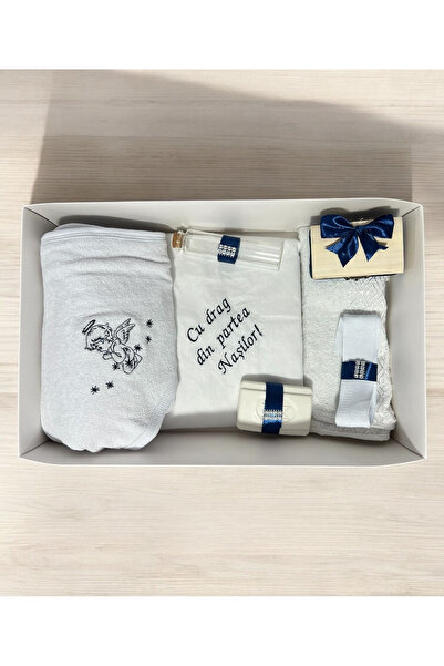 Your Baby Store Trusou botez ingeras- bluemarin, brodat, 7 piese, bumbac