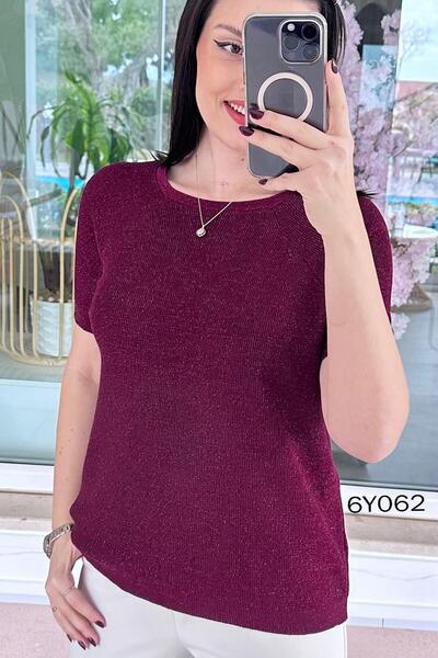 İnce Topuk Glittery Brioche Knit Knitted Knitwear Blouse 6Y062