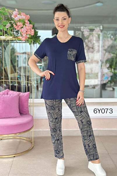 İnce Topuk V-Neck Patterned Viscose Set 6Y073