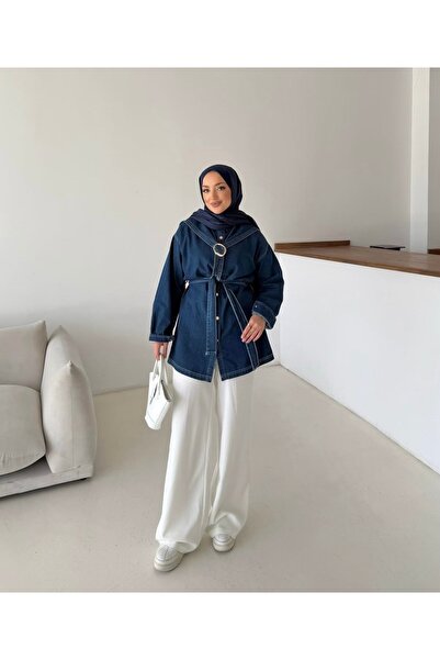 YAREN CLARA Mira Gold Detailed Shirt Blue