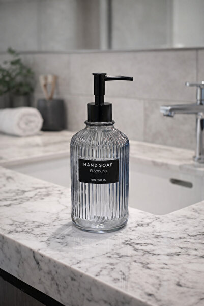 Padilon 500 ml Glass Liquid Soap Dispenser Modern Bathroom Kitchen Pressed Gl...