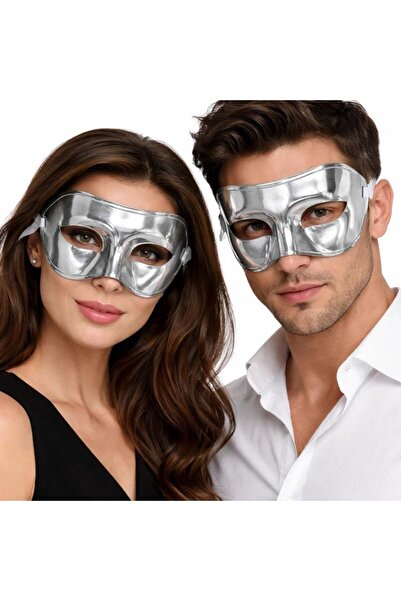 partidolu Silver Color Plain Plastic Party Mask Adult 2 Pcs
