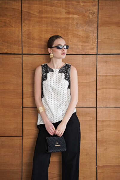 Cistern İstanbul Women's Lace Detailed Satin Blouse in Pack of Polka Dot