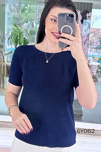 İnce Topuk Glittery Brioche Knit Knitted Knitwear Blouse 6Y062