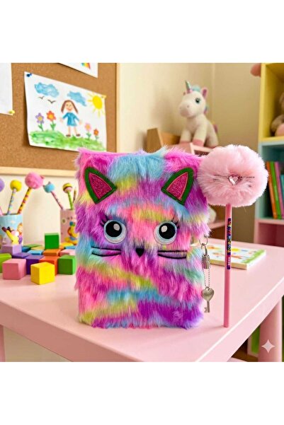 izmir yazici servis Peluş Tüylü Süslü Anı Günlük Hatıra Defteri Başlıklı Kurş...