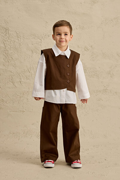 Fahhar Kids Costum cu pantaloni Canvas vestă Maro