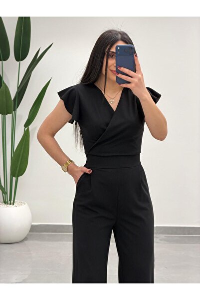 MARGA Kruvaze Yaka Fermuarlı Yüksek Bel Tulum