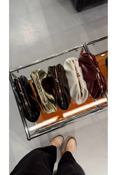 Eataly Shoes Velura Acıkahve detaliu încrețit Clutch pentru femei geantă