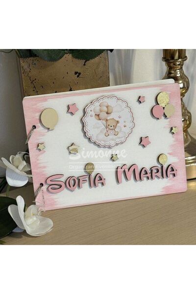 Simonne Guestbook, personalized Ursulina keepsake book with balloons