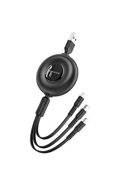Borofone BX74 Makaralı 3 in 1 Şarj Kablosu (Type-C + Lightning + Micro USB) 1...