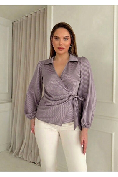 STEPS Kendinden Patterned Double-Breasted Satin Blouse