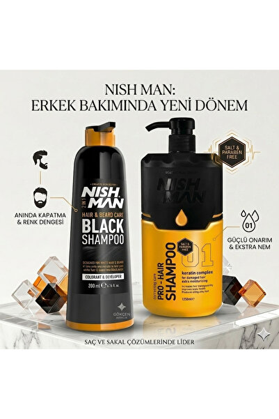 NISHMAN SAÇ VE SAKAL SİYAHLAŞTIRICI ŞAMPUAN KOLAY KULLANIM (200 ML) / + 1250 ...