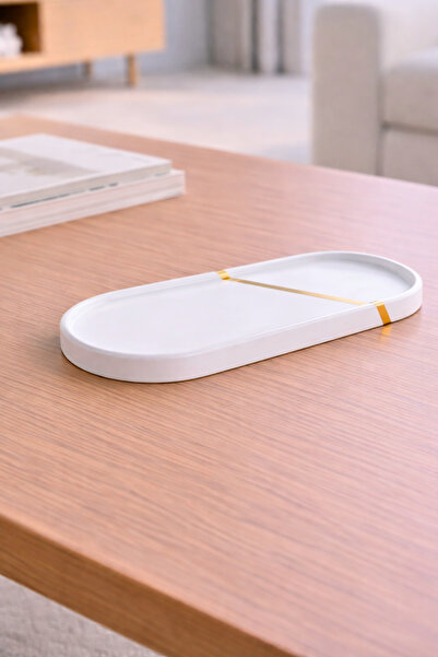 Syulet Dekor Linea - Handmade Minimal Presentation Tray (White)