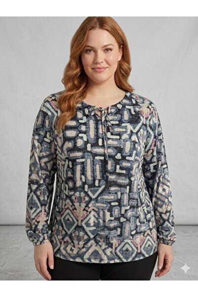Orly More Patterned Plus Size Long Sleeve Combed Cotton Blouse