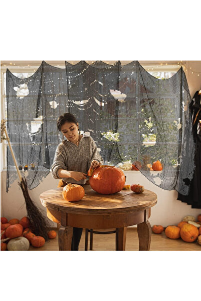 OEM Set 4 decoratiuni, panze pentru Halloween, 200 x 76 cm, bumbac, poliester, alb, negru