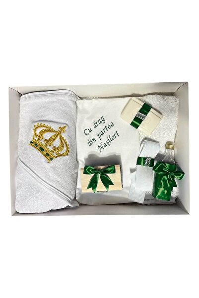Your Baby Store Trusou botez coroana -verde, brodat, 7 piese, bumbac