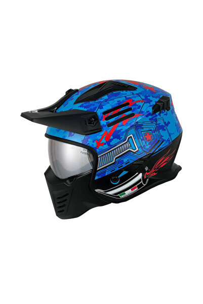 Sway HELMET FS-X2 SW 726X TOKYO TROOPER MODÜLER KASK XL BEDEN MAVİ KIRMIZI